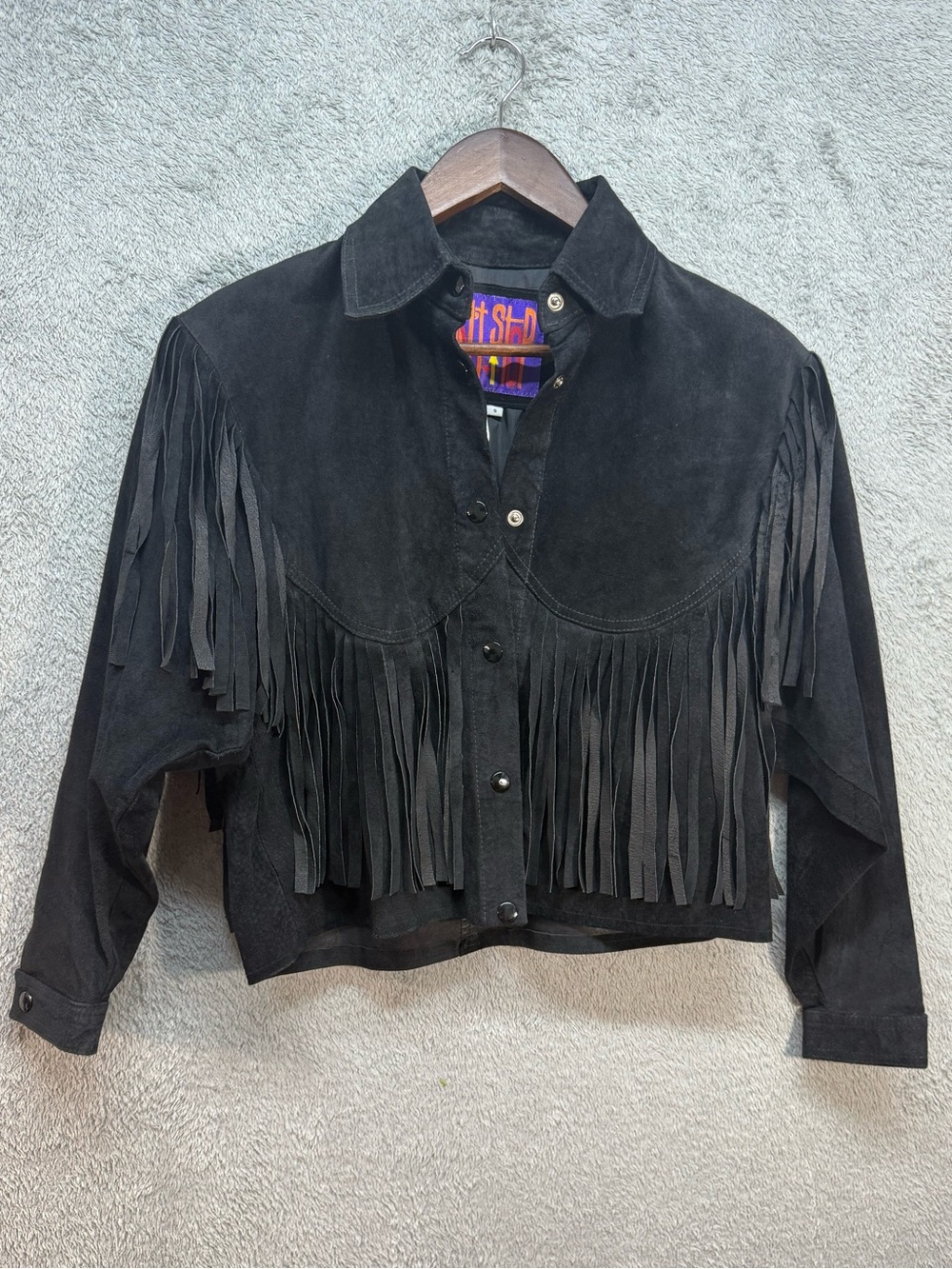 Vintage Don't Stop Black Suede Leather Fringe Western Jacket Small S